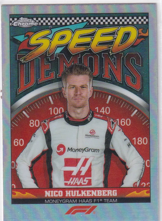 Racing trading card of Nico Hulkenberg in Topps Chrome Formula 1 MoneyGram uniform