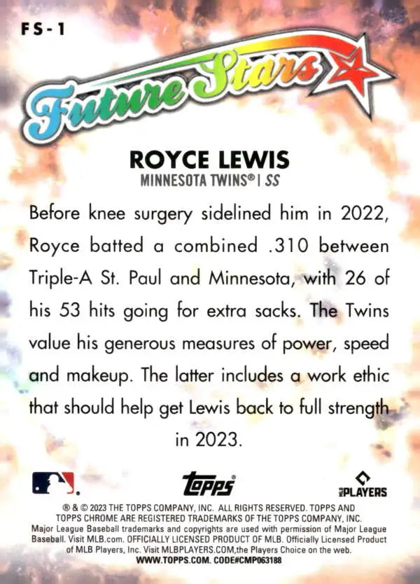 Royce Lewis Minnesota Twins Topps Chrome Future Stars Baseball Card Refractor FS-1