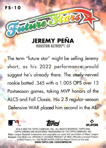 Future Stars Refractor baseball card of Houston Astros player Jeremy Pena from Topps Chrome