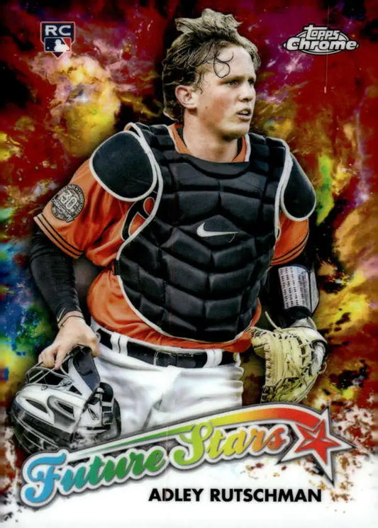 Baseball card of Adley Rutschman in catcher gear, part of Future Stars collection