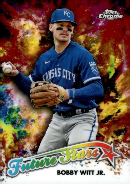 Bobby Witt Jr. Kansas City Royals player baseball card in blue uniform, Topps Chrome Future Stars