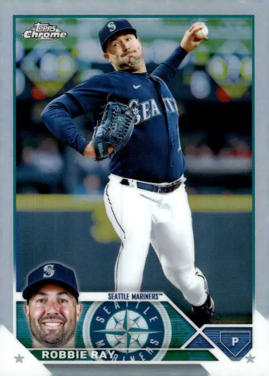 Robbie Ray in mid-throw wearing Seattle Mariners uniform on Topps Chrome Refractor card