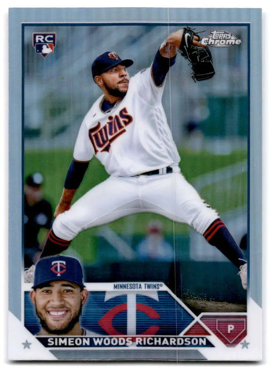 Baseball card of Simeon Woods Richardson pitching in Minnesota Twins home uniform