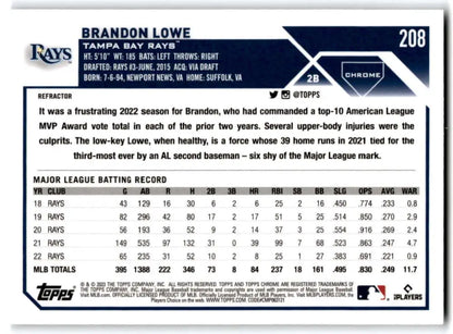 Brandon Lowe 2023 Topps Chrome Refractor Baseball Card for Tampa Bay Rays collectors