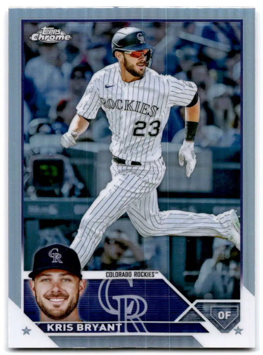 Kris Bryant Colorado Rockies Topps Chrome Refractor baseball card in pinstripe uniform