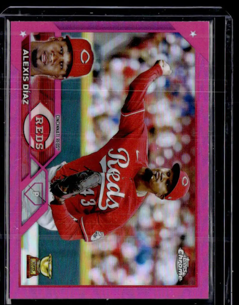 Pink-bordered 2023 Topps Chrome Refractor Pink #179 Alexis Diaz Cincinnati Reds card