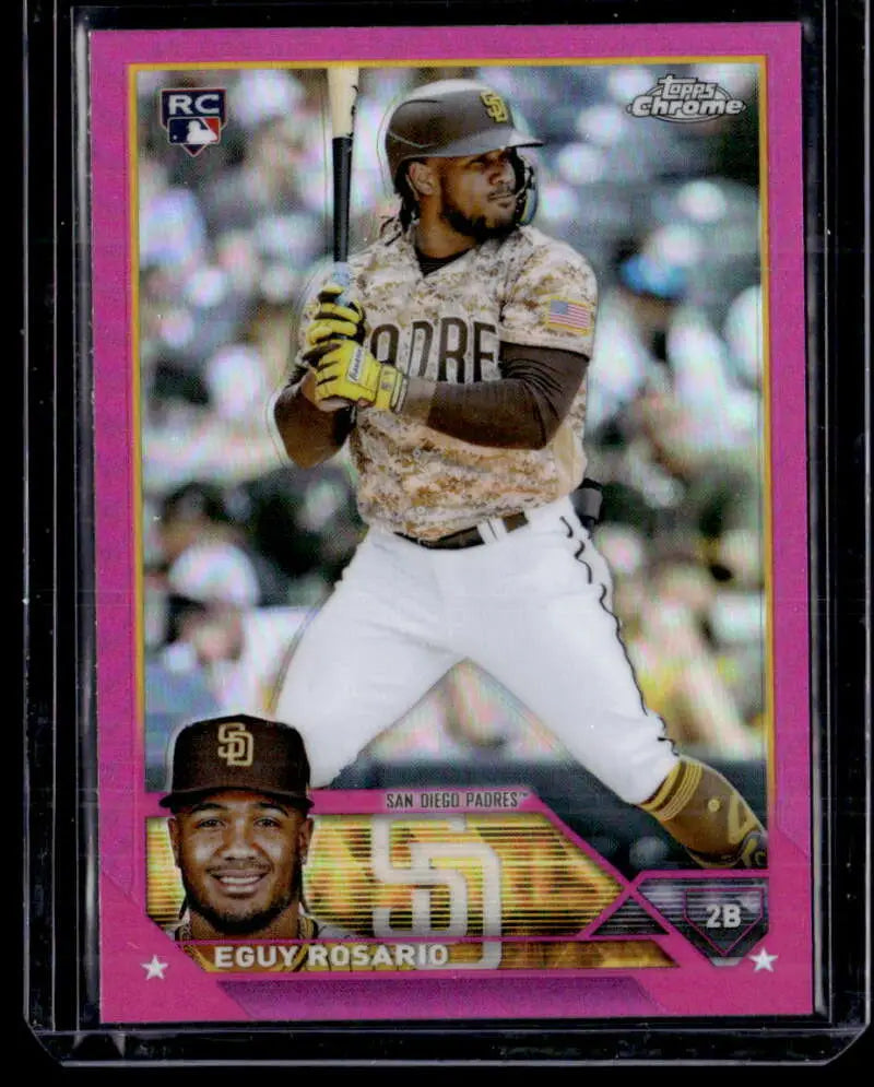 Pink-bordered 2023 Topps Chrome Refractor card of Eguy Rosario, San Diego Padres rookie