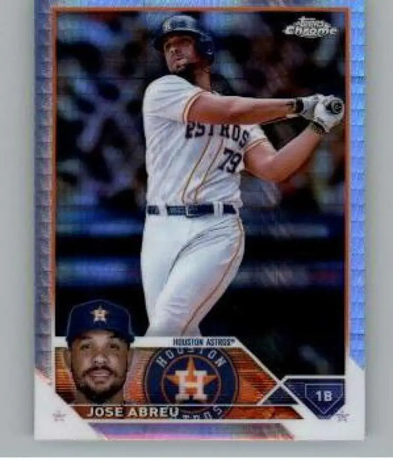 Jose Abreu in batting stance on 2023 Topps Chrome Refractor Prism baseball card