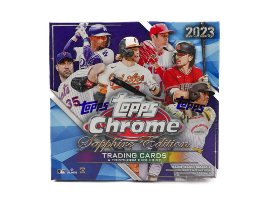 2023 Topps Chrome Sapphire Baseball Hobby Box featuring exclusive sapphire parallels