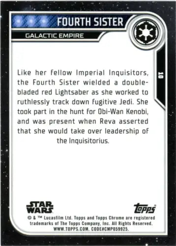 Star Wars trading card from 2023 Topps Chrome featuring Fourth Sister in NM-MT condition