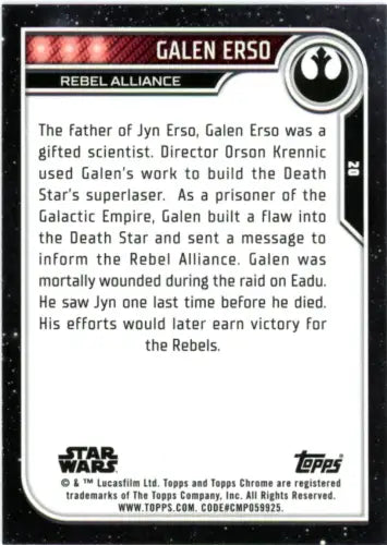 Topps Chrome Star Wars #20 Galen Erso trading card in NM-MT condition