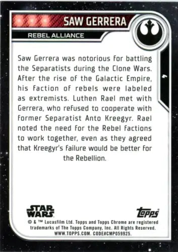 2023 Topps Chrome Star Wars #4 Saw Gerrera NM-MT trading card display image