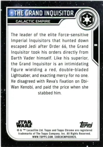 Topps Chrome Star Wars trading card featuring The Grand Inquisitor in NM-MT condition