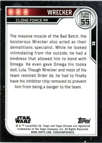 Wrecker Star Wars trading card from 2023 Topps Chrome Series #82 in NM-MT condition