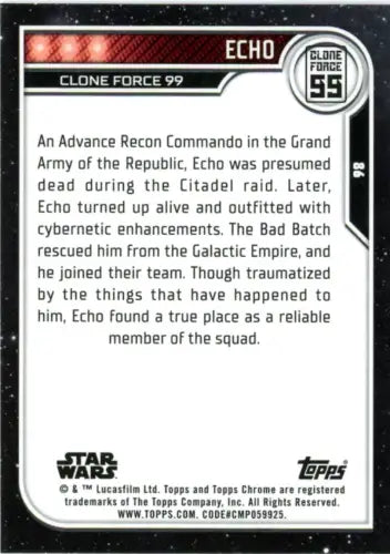 Star Wars Echo trading card from 2023 Topps Chrome Star #86 NM-MT collectible