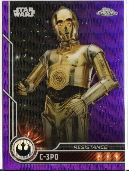 C-3PO trading card from 2023 Topps Chrome Star Purple Wave Refractor #66 Resistance