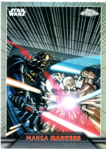 Star Wars Manga Madness trading card from 2023 Topps Chrome featuring Darth Vader and Obi-Wan