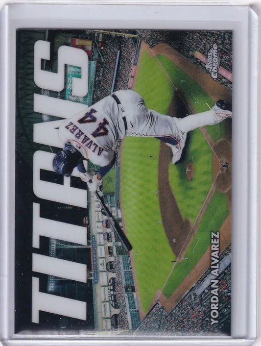 Baseball trading card of Yordan Alvarez Houston Astros on mound from Topps Chrome Titans