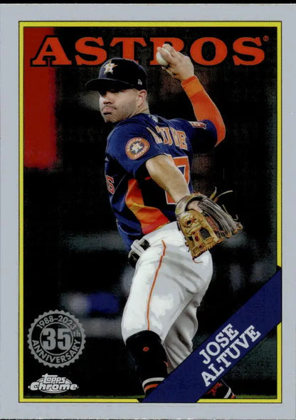 Houston Astros player Jose Altuve mid-throw in Topps Chrome Update 1988 Baseball Card