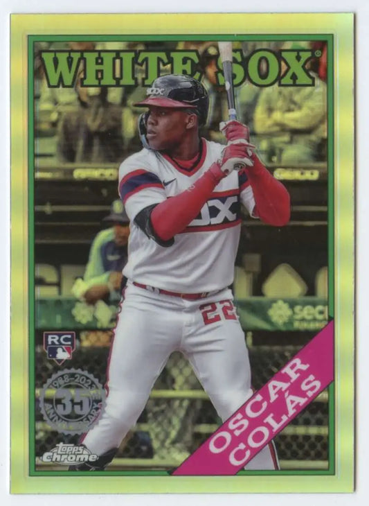 Baseball card of Oscar Colas in Chicago White Sox uniform, batting stance