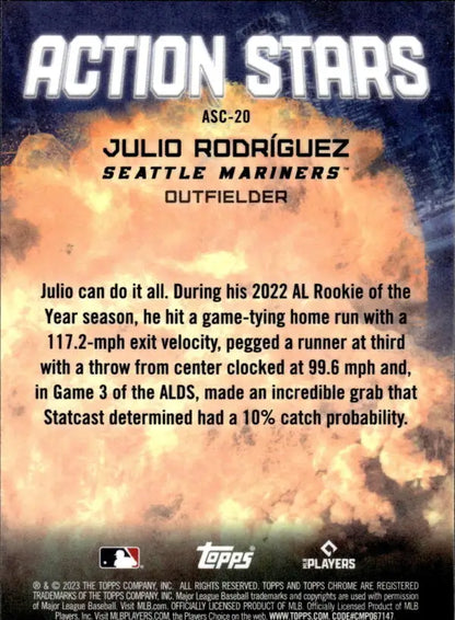 Julio Rodriguez Seattle Mariners Action Stars baseball card from 2023 Topps Chrome Update