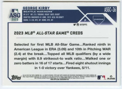 George Kirby 2023 MLB All-Star Game credentials on Seattle Mariners baseball card