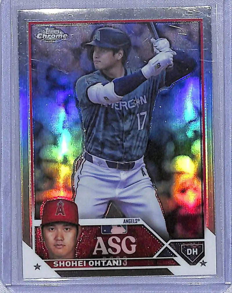 Shohei Ohtani 2023 Topps Chrome Update rainbow holographic baseball card