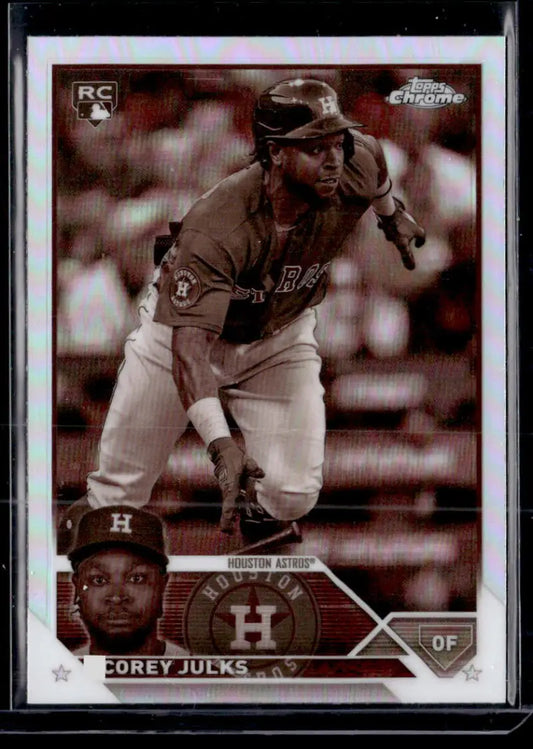 Baseball card of Corey Julks in batting stance for Houston Astros 2023 Topps Chrome Update