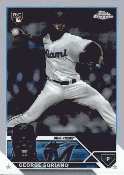 Baseball card of George Soriano in white uniform from Topps Chrome Update Refractor