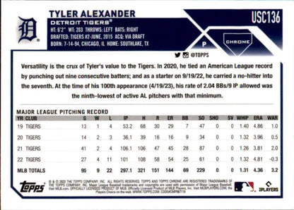 Tyler Alexander MLB statistics and highlights on 2023 Topps Chrome Update Baseball Card