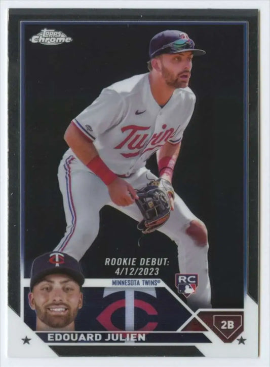 Edouard Julien fielding stance on 2023 Topps Chrome Update Minnesota Twins card