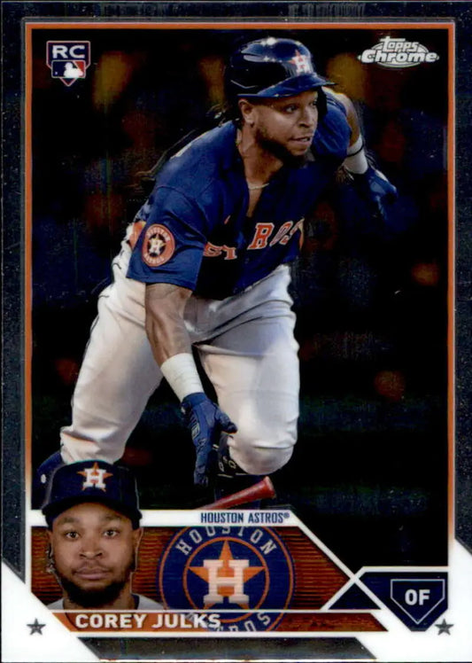 Corey Julks Houston Astros Rookie Card in batting stance on 2023 Topps Chrome Update