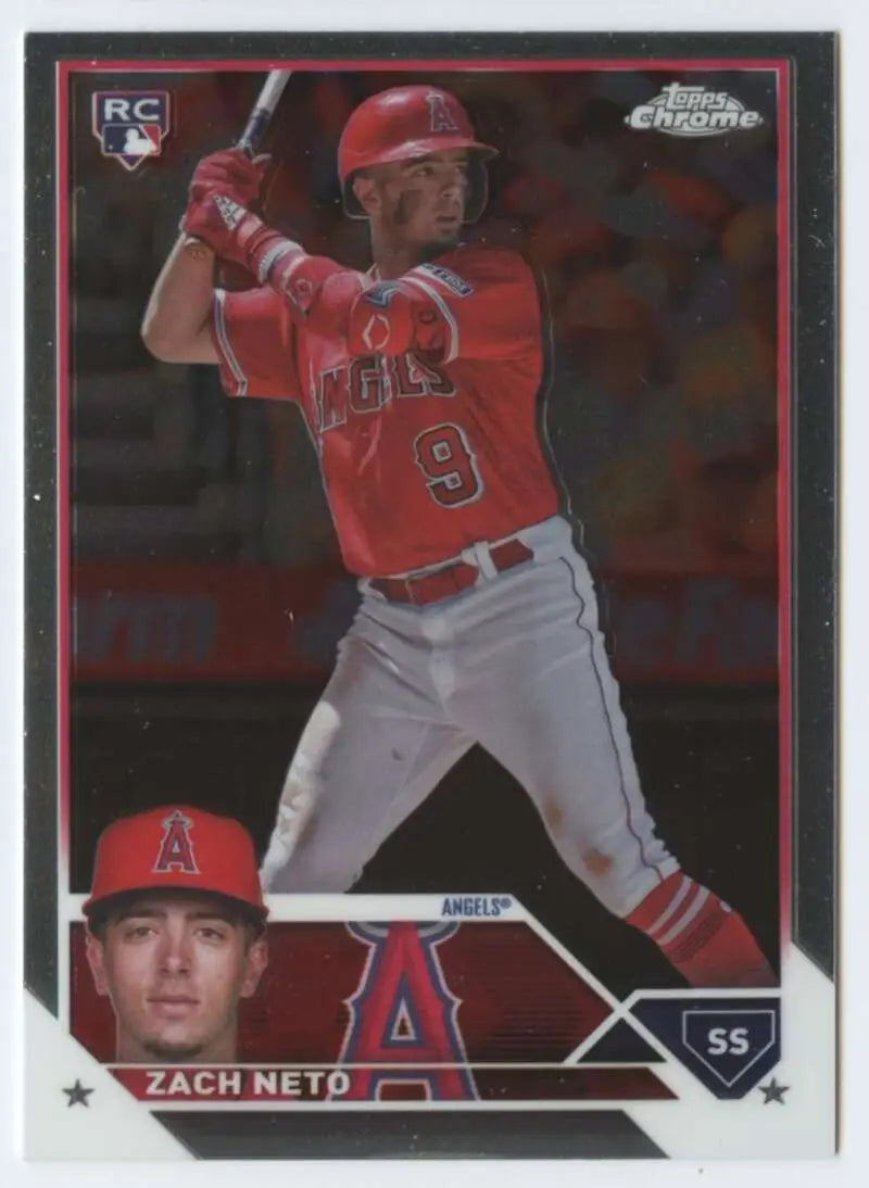 Baseball card of Zach Neto in batting stance for Los Angeles Angels uniform #9