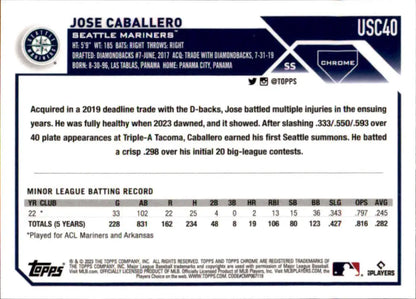 Jose Caballero 2023 Topps Chrome Update baseball card showcasing player stats and info