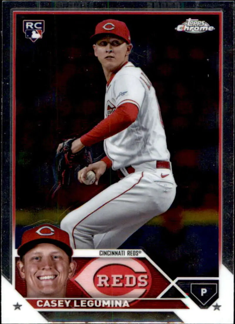 Baseball card of Casey Legumina, pitcher for Cincinnati Reds, Topps Chrome Update design