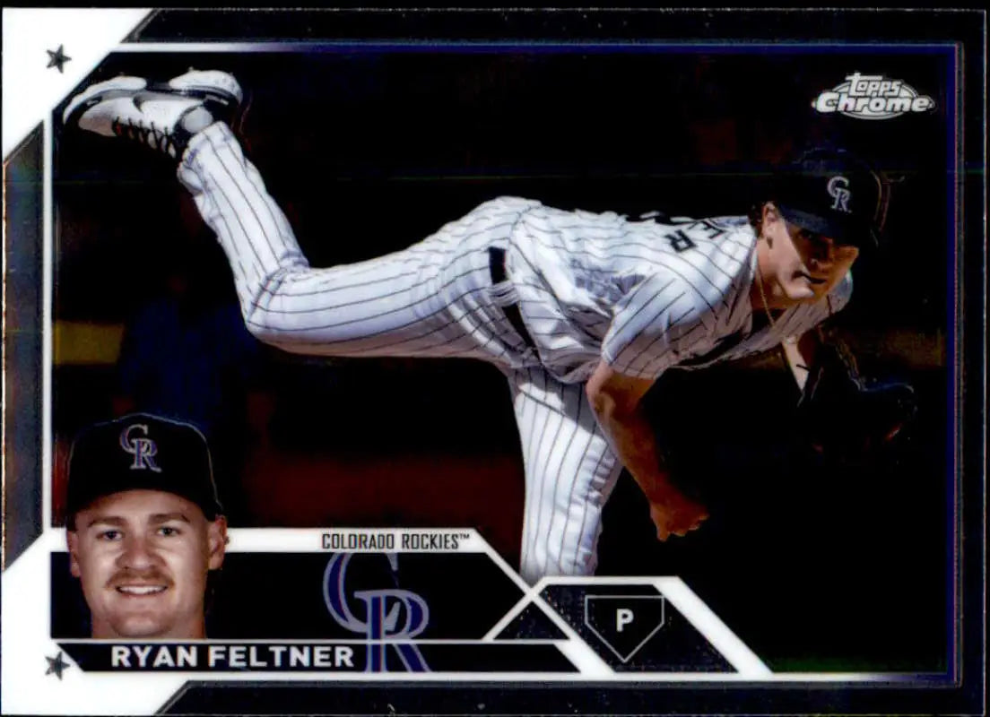 2023 Topps Chrome Update Ryan Feltner pitching for Colorado Rockies Baseball Card