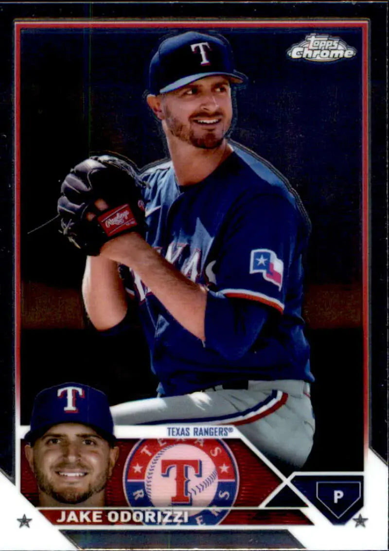 Baseball card of Texas Rangers pitcher Jake Odorizzi from 2023 Topps Chrome Update