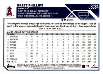 Brett Phillips 2023 Topps Chrome Update baseball card for Los Angeles Angels