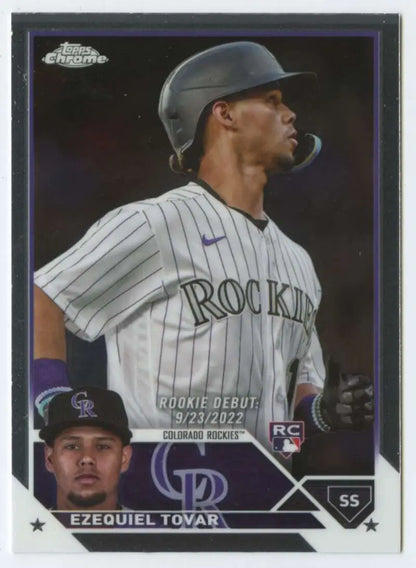 2023 Topps Chrome Update USC91 Ezequiel Tovar Colorado Rockies Baseball Card in pinstripes