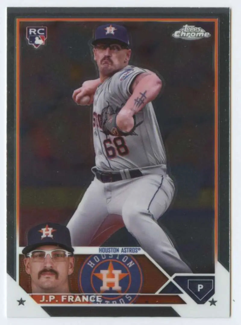 Baseball card of J.P. France in gray uniform, part of 2023 Topps Chrome Update