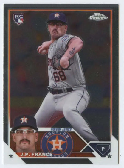 Baseball card of J.P. France in gray uniform, part of 2023 Topps Chrome Update