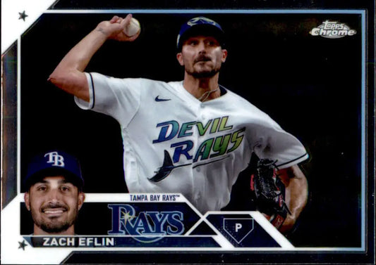 Baseball trading card of Zach Eflin in Tampa Bay Rays Devil Rays throwback uniform