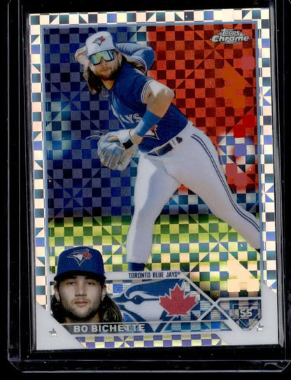 Toronto Blue Jays baseball card featuring Bo Bichette with checkered holographic design