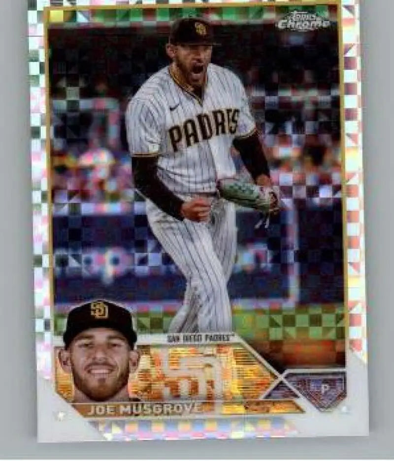 Baseball card of Joe Musgrove in San Diego Padres pinstripes from Topps Chrome