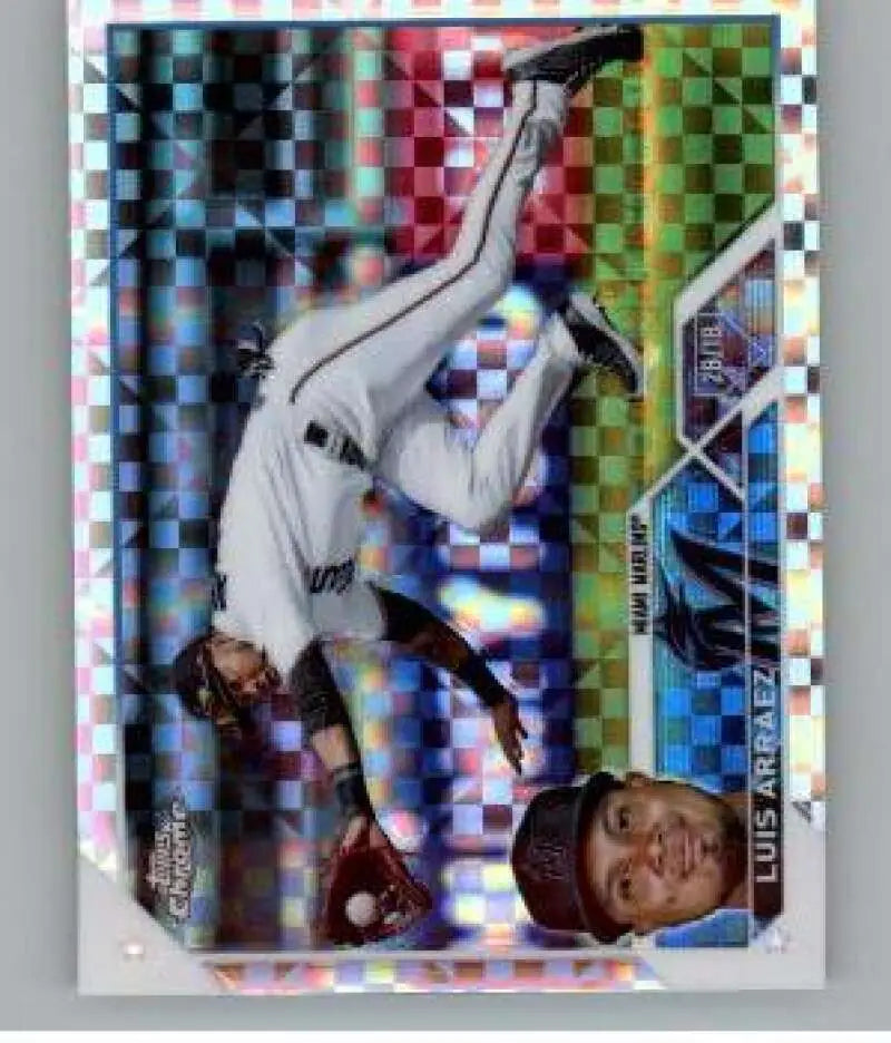 Holographic Topps Chrome X-Fractor #47 Luis Arraez diving defensive play Miami Marlins card