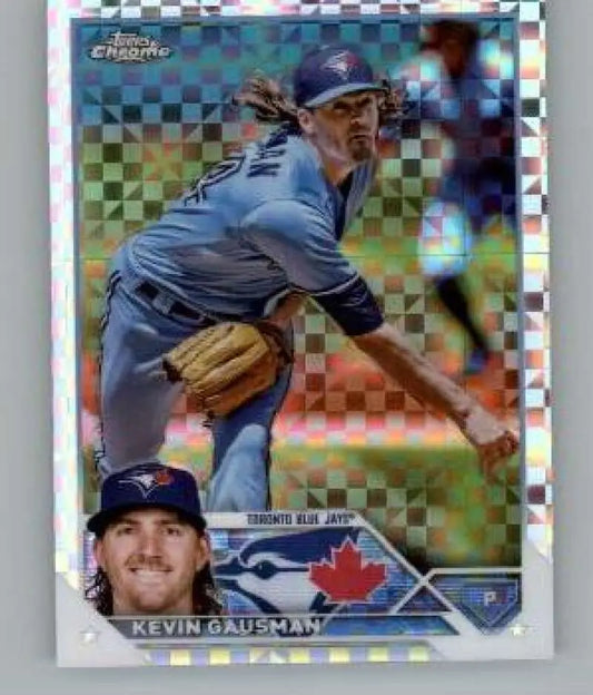 Holographic Topps Chrome Kevin Gausman baseball card of Toronto Blue Jays pitcher