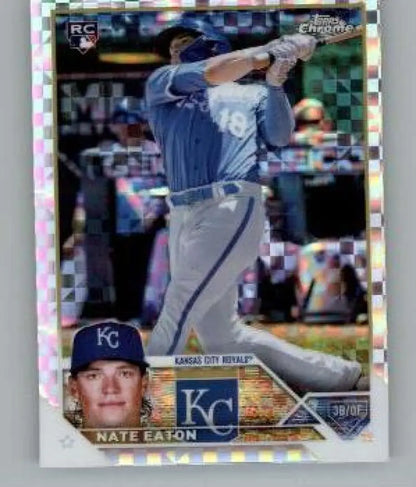 Nate Eaton Kansas City Royals Topps Chrome X-Fractor baseball card in batting stance