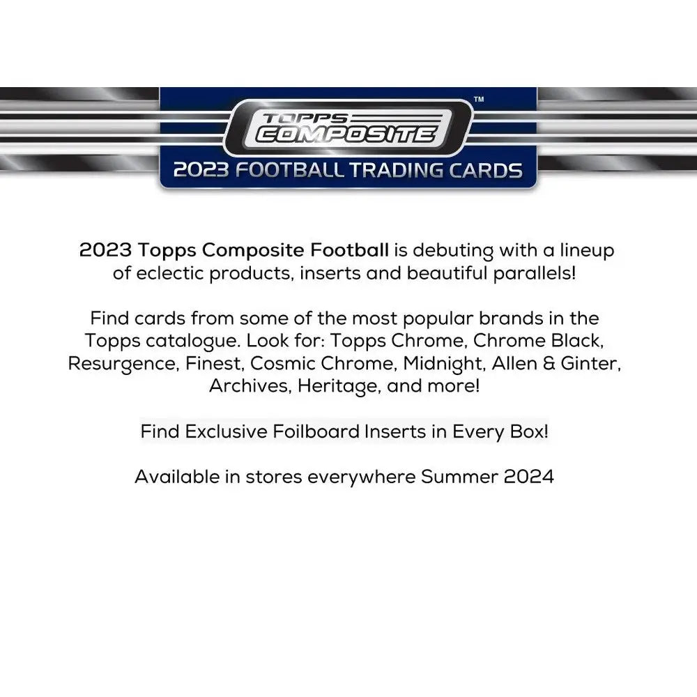 Advertisement for 2023 Topps Composite Football trading cards in Blaster box