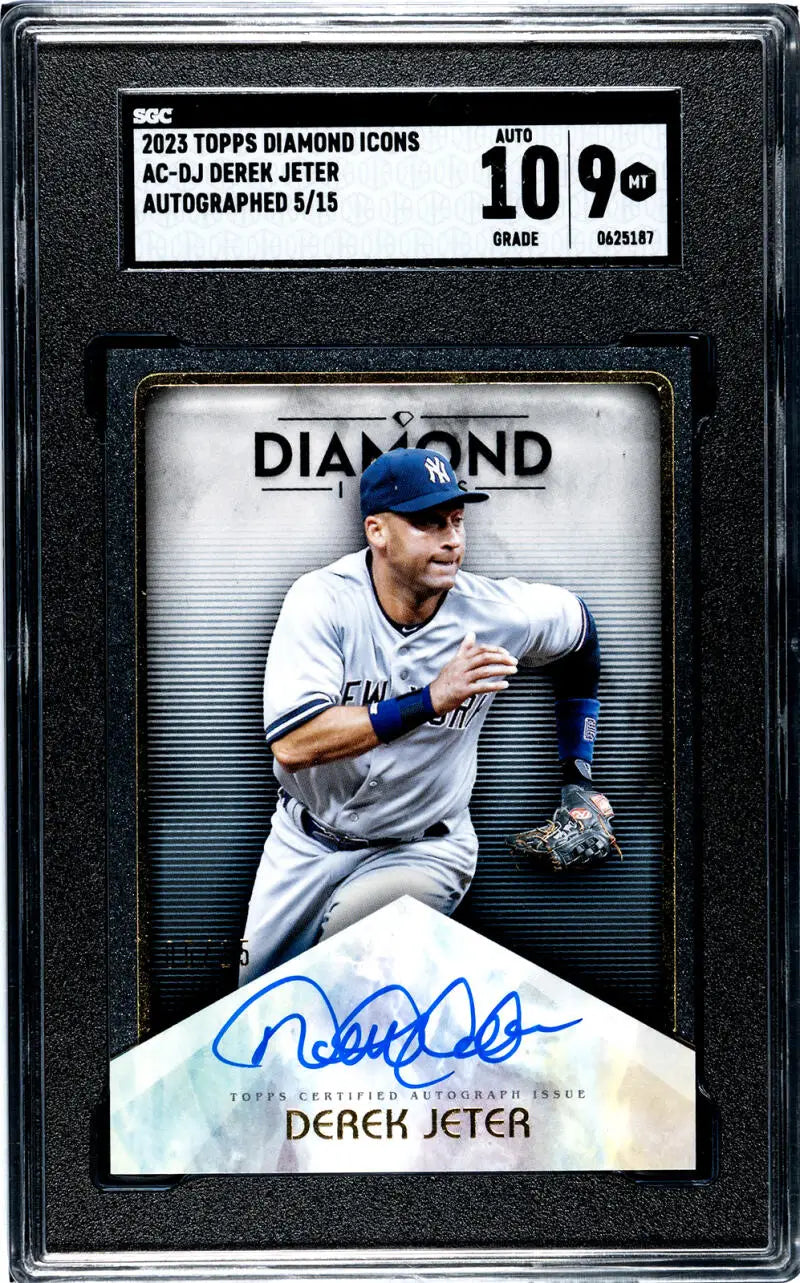 Graded baseball card of Derek Jeter in Yankees uniform with autograph for sale