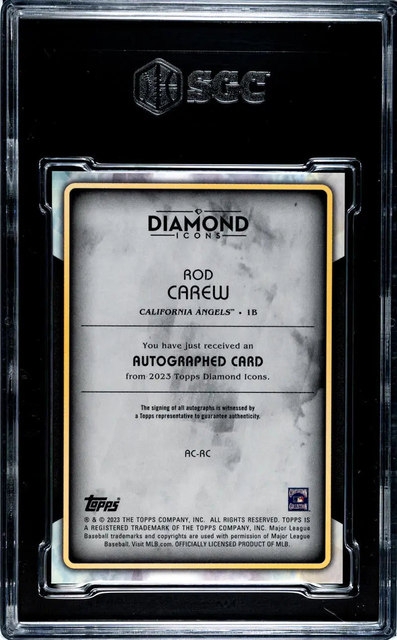 Graded Rod Carew autographed Anaheim Angels baseball card from Topps Diamond Icons